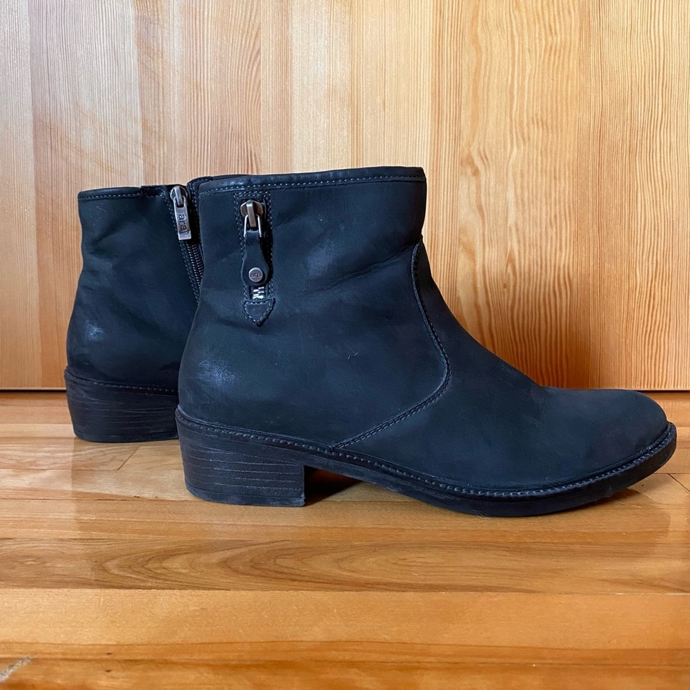 Black suede ankle boots.